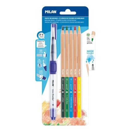 Milán Kit Pincel Water Brush Recargable y 5 Lápices Acuarelables Milán Kit Pincel Water Brush Recargable y 5 Lápices Acuarelables